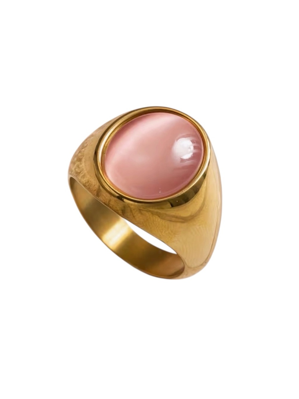 14k Gold Plated Ring with Pink Cat’s Eye Stone Centrepiece. New.
